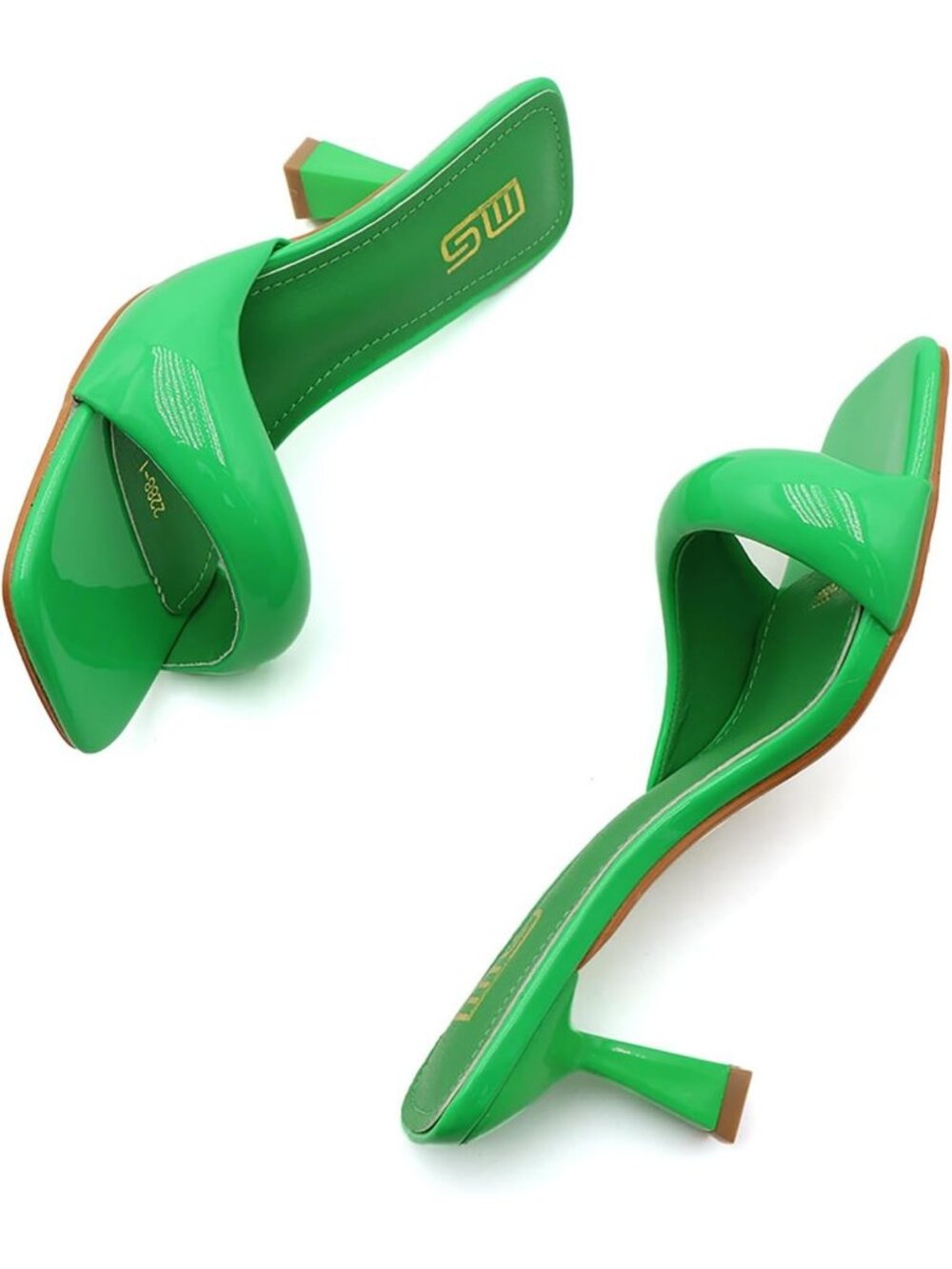 Women's Green Leather One Band Square Open Toe Fashion Backless Heel Sandals